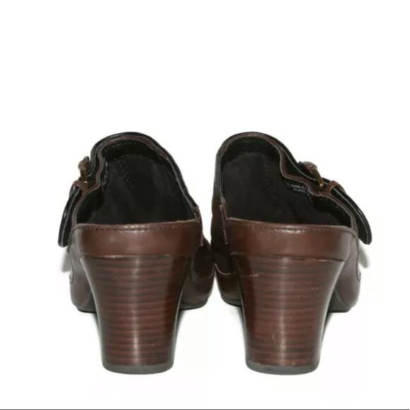 Clarks Artisan Brown Leather Platform Buckle Mules - Picture 4 of 6